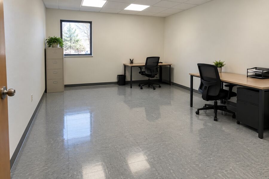 The same office floor scrubbed and polished