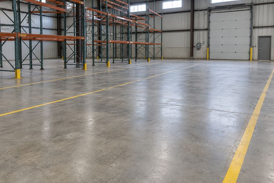 The same warehouse floor swept and machine-scrubbed
