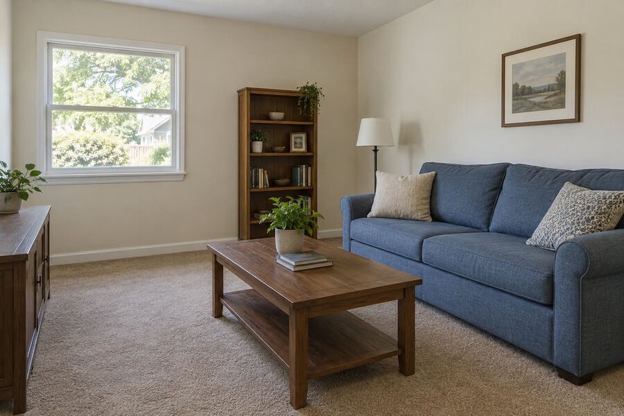The same living room cleaned and repainted