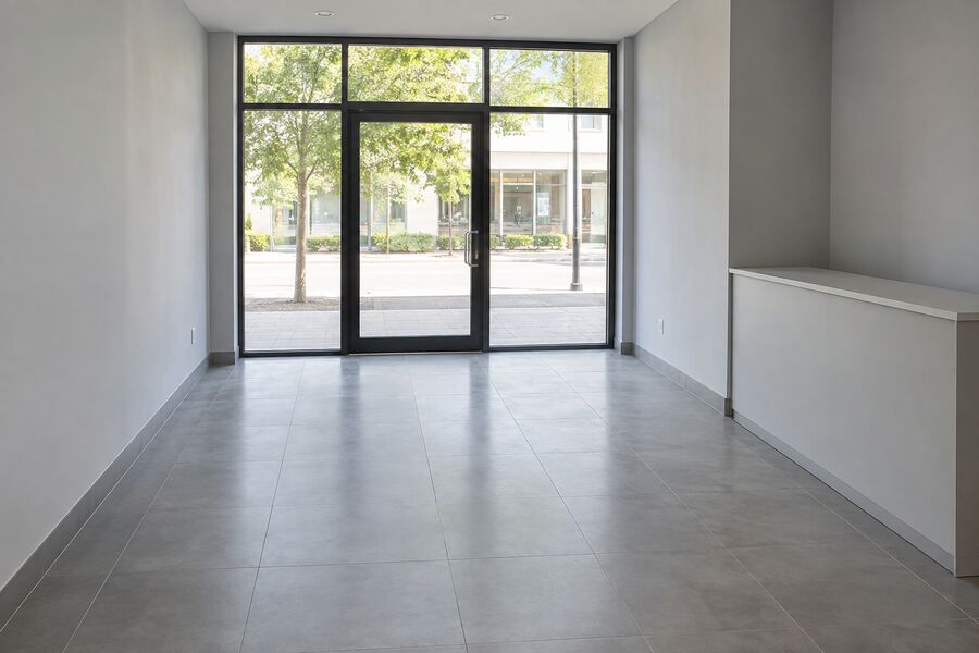 The same unit with the film removed, glass clear and floor polished