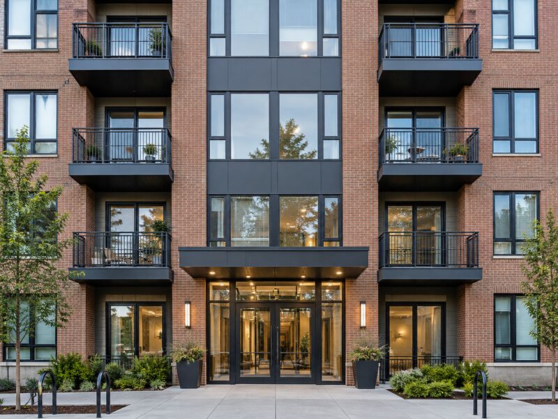 A newly completed apartment block