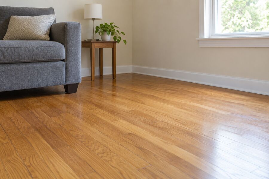 The same room with the floor replaced and refinished